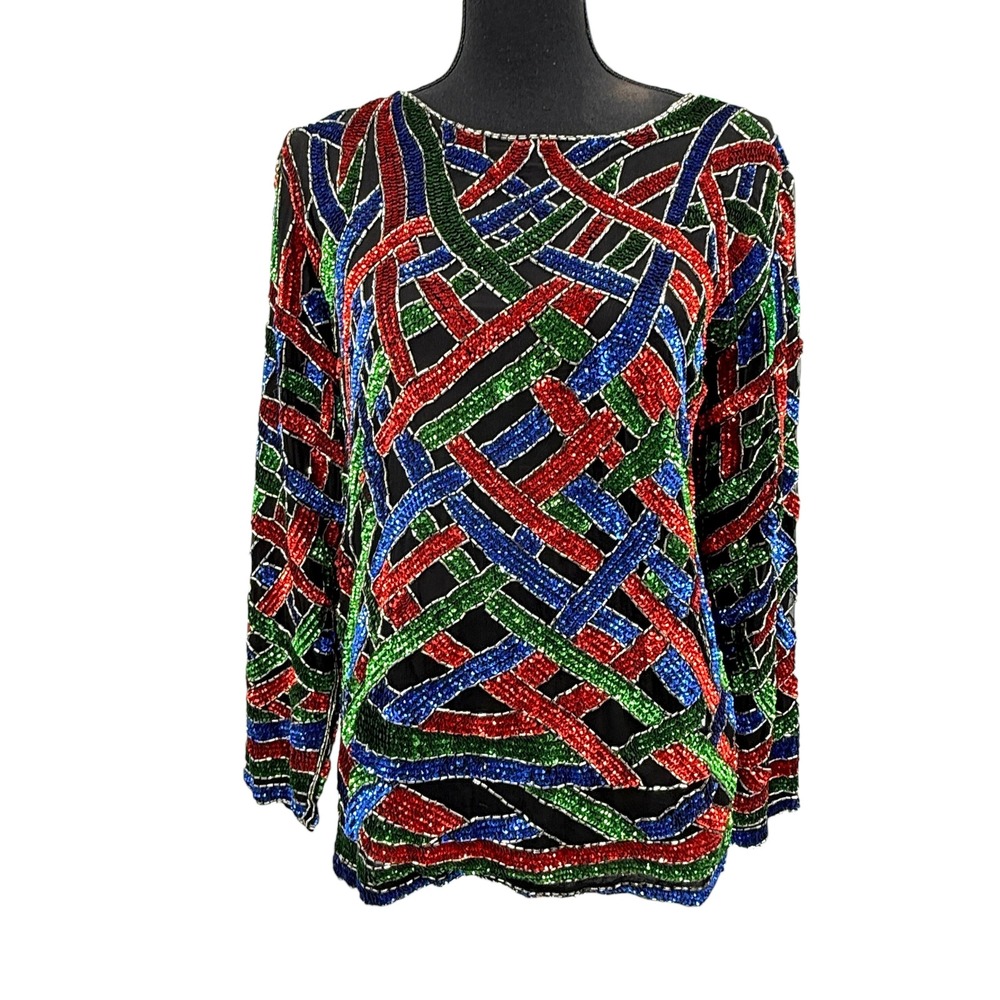 Jean for Joseph Le Bon Blouse‎ Women's New Beaded Sequin Silk Formal Shirt Small